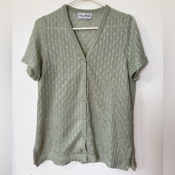 ✨Stacey Michelle Vintage Green Knit Button-Up Top - Size Large - Picture 1 of 4